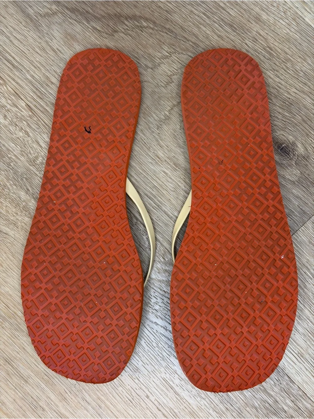 Tory Burch Orange Floral Flip Flops with Cream Straps size 11 flowers coastal